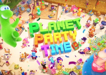Cuplikan adegan ramai di Planet Party Time: wajah karakter imut berkumpul di arena pesta, menggambarkan nuansa hangat dan penuh aksinya — sumber: Steam store page.