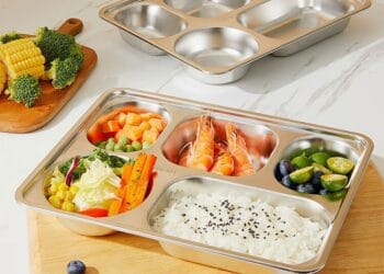 Gambar ilustrasi sebuah food tray (ompreng) dari stainless steel—simbol alat makan massal yayasan Makan Bergizi Gratis (MBG). Foto: Peeqaboo