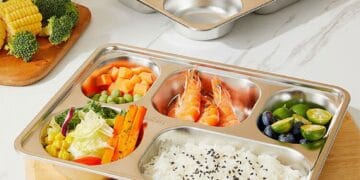 Gambar ilustrasi sebuah food tray (ompreng) dari stainless steel—simbol alat makan massal yayasan Makan Bergizi Gratis (MBG). Foto: Peeqaboo