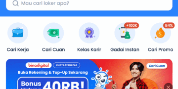 Tampilan antarmuka aplikasi Pintarnya sebagai portal lowongan pekerjaan dan layanan keuangan (Sumber: Pintarnya)