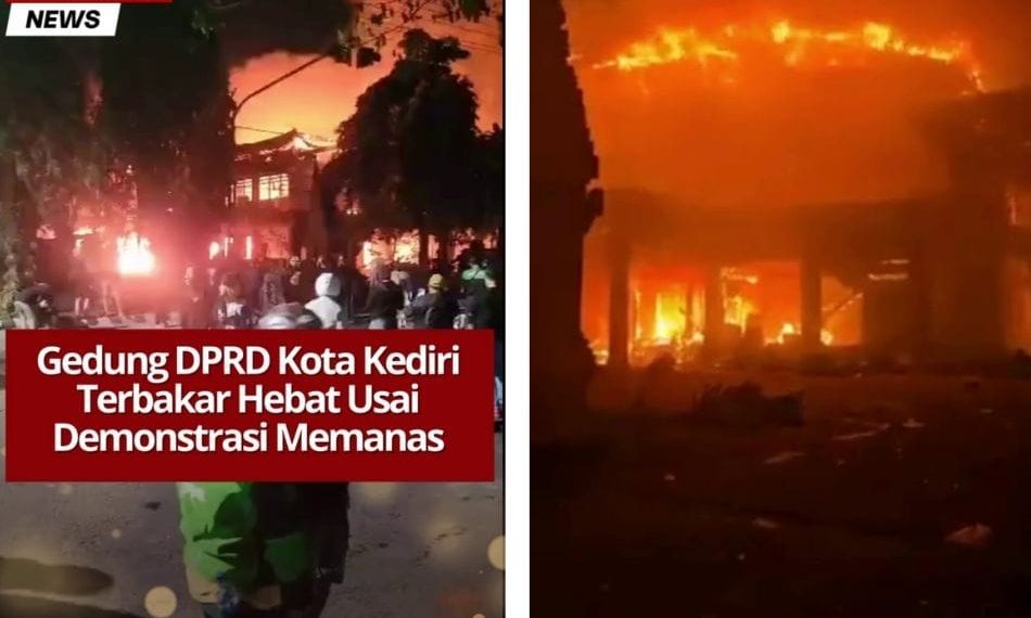 Situasi memanas di Kediri: massa membakar Gedung DPRD Kota Kediri dan menjarah fasilitas pemerintahan. Lalu lintas ditutup total hingga situasi mulai dikendalikan.