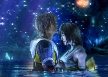 Screenshot Final Fantasy X yang menampilkan momen emosional protagonis Tidus dan Yuna—ikon game yang dibilang paling bikin nangis oleh gamers Jepang.