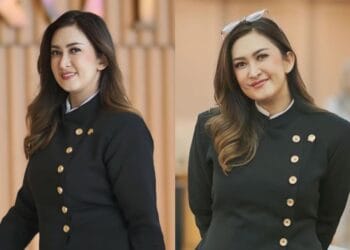 Nafa Urbach tengah tampil dalam siaran langsung, menjelaskan pandangannya soal tunjangan rumah DPR.