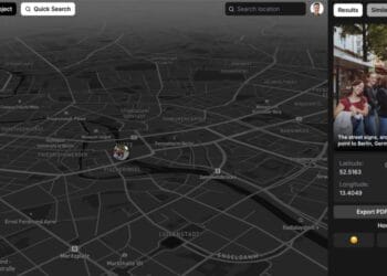 Tampilan antarmuka GeoSpy saat menganalisis sebuah foto, memperlihatkan prediksi lokasi. (Sumber: PetaPixel)