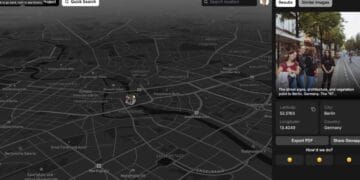 Tampilan antarmuka GeoSpy saat menganalisis sebuah foto, memperlihatkan prediksi lokasi. (Sumber: PetaPixel)