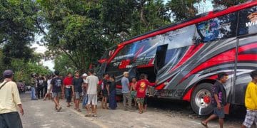 Kondisi bus pariwisata setelah kecelakaan maut di Desa Boto, Kecamatan Lumbang, Probolinggo. (Sumber: suarasurabaya.net)