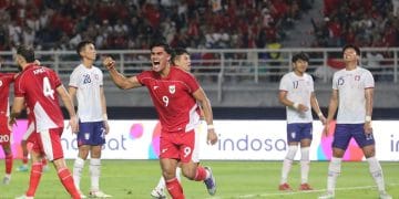 Ramadhan Sananta merayakan gol dalam laga Indonesia kontra Taiwan di FIFA Matchday.