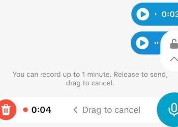 Tampilan antarmuka TikTok yang menunjukkan ikon rekam voice note dan pesan suara dalam jendela Direct Message. (Sumber: The Verge)