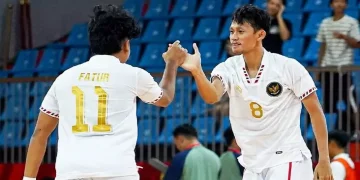 Timnas futsal Indonesia melawan Denmark di final CFA International Men’s Futsal Tournament di Shijiazhuang, Cina, pada 11 September 2025. (Sumber: genpi.co)