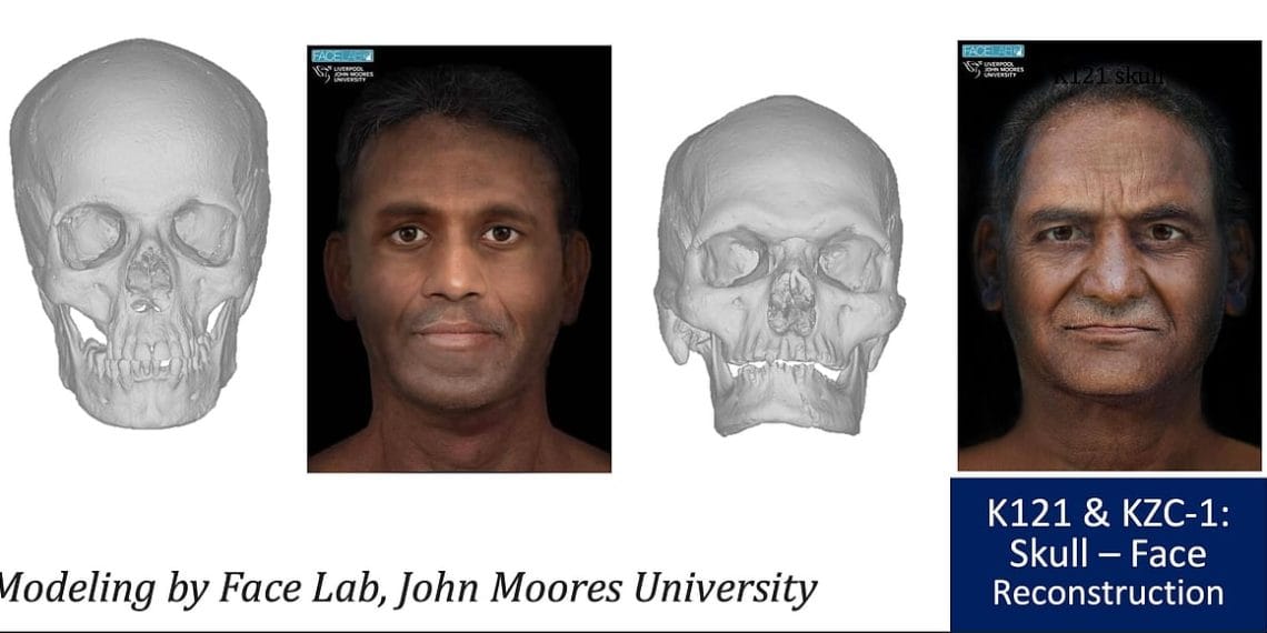 Dua wajah dari tengkorak 2.500 tahun di Keeladi, India, berhasil direkonstruksi secara digital dengan teknologi canggih. Penemuan ini memberi gambaran fisik dan genetika masyarakat kuno yang hidup sekitar 580 SM. Foto: Thenewsminute.com