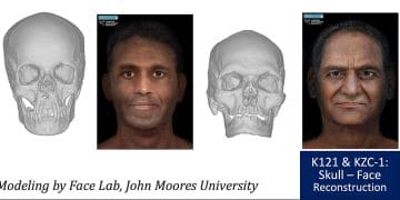 Dua wajah dari tengkorak 2.500 tahun di Keeladi, India, berhasil direkonstruksi secara digital dengan teknologi canggih. Penemuan ini memberi gambaran fisik dan genetika masyarakat kuno yang hidup sekitar 580 SM. Foto: Thenewsminute.com