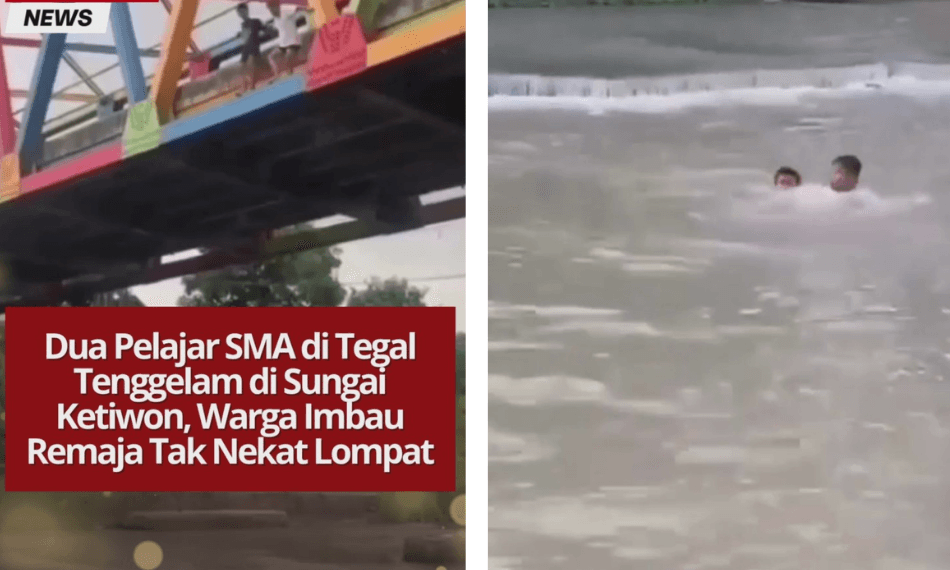 Dua pelajar SMA di Tegal tenggelam di Sungai Ketiwon usai melompat dari jembatan. Warga berharap kejadian ini jadi pelajaran bagi remaja lain.
