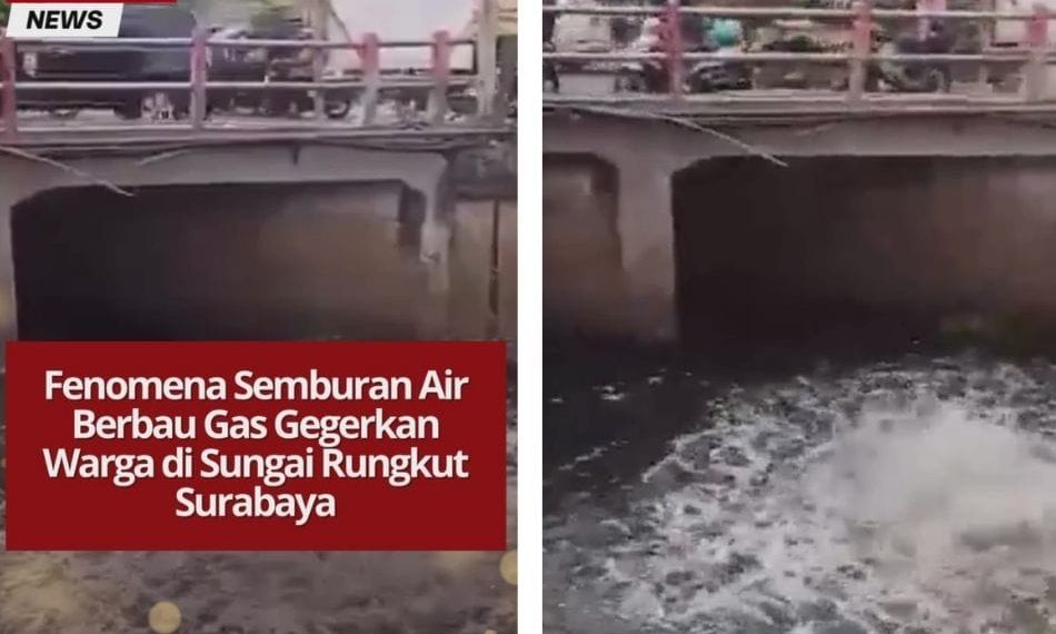 Fenomena semburan air berbau gas muncul di Sungai Rungkut, Surabaya, menarik perhatian warga dan akademisi yang meneliti penyebabnya.