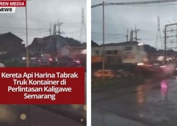 Kereta Harina 100 menabrak truk kontainer di perlintasan Kaligawe Semarang. Tidak ada korban jiwa, perjalanan kereta sempat tertunda.