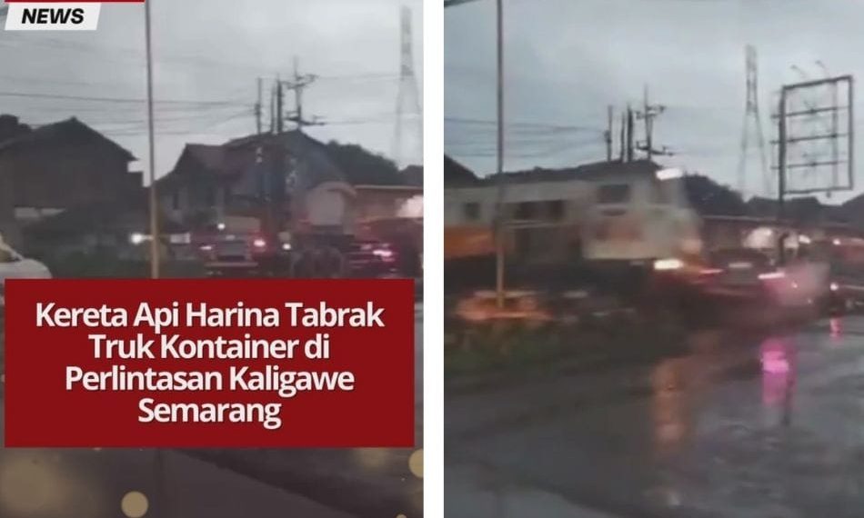 Kereta Api Harina Tabrak Truk Kontainer di Perlintasan Kaligawe Semarang Kereta Harina 100 menabrak truk kontainer di perlintasan Kaligawe Semarang. Tidak ada korban jiwa, perjalanan kereta sempat tertunda.