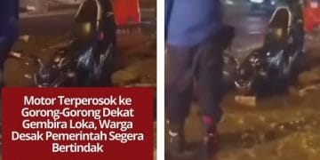 Motor terperosok ke gorong-gorong proyek tak selesai dekat Gembira Loka. Warga desak pemerintah perbaiki penerangan demi keselamatan pengguna jalan.