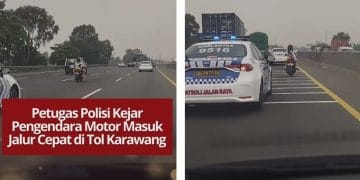 Viral video polisi kejar pengendara motor nekat masuk jalur cepat Tol Karawang Timur–Cikampek. Petugas beri isyarat agar segera menepi.