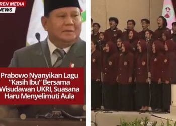Momen haru terjadi saat Presiden Prabowo Subianto menyanyikan lagu “Kasih Ibu” bersama wisudawan UKRI Bandung dan berpesan untuk menghormati orang tua.