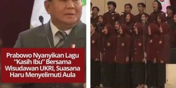 Momen haru terjadi saat Presiden Prabowo Subianto menyanyikan lagu “Kasih Ibu” bersama wisudawan UKRI Bandung dan berpesan untuk menghormati orang tua.