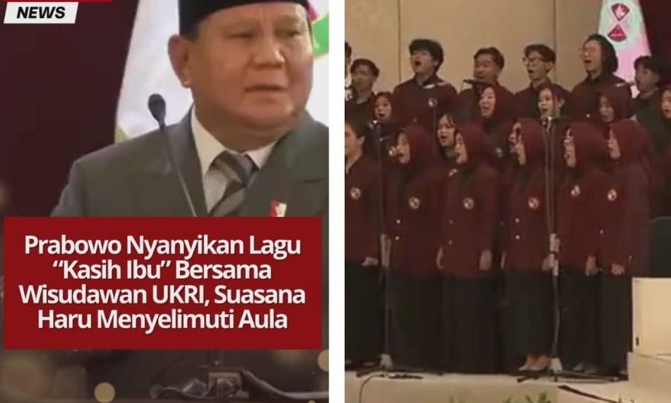 Prabowo Nyanyikan Lagu “Kasih Ibu” Bersama Wisudawan UKRI, Suasana Haru Menyelimuti Aula Momen haru terjadi saat Presiden Prabowo Subianto menyanyikan lagu “Kasih Ibu” bersama wisudawan UKRI Bandung dan berpesan untuk menghormati orang tua.