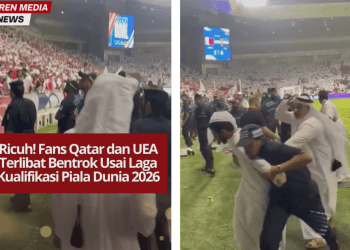 Kericuhan pecah antara fans Qatar dan UEA usai laga Kualifikasi Piala Dunia 2026. Suporter melempar benda ke lapangan, situasi memanas di tribun.