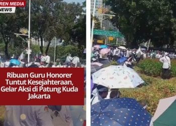 Ribuan guru honorer gelar aksi di Patung Kuda, Jakarta, menuntut kenaikan gaji dan kejelasan status ASN. Mereka menegaskan perjuangan demi kesejahteraan pendidikan.
