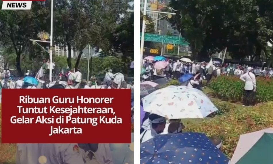 Ribuan guru honorer gelar aksi di Patung Kuda, Jakarta, menuntut kenaikan gaji dan kejelasan status ASN. Mereka menegaskan perjuangan demi kesejahteraan pendidikan.