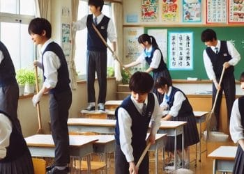 Sekolah di Jepang mengajarkan filosofi Osoji, tradisi bersih-bersih yang membentuk kedisiplinan, tanggung jawab, dan rasa hormat siswa terhadap lingkungan. (Foto: India Today)