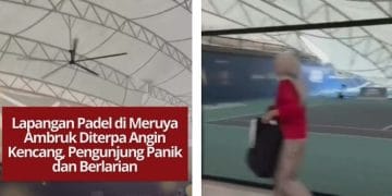 Lapangan padel di Meruya, Jakarta Barat, ambruk diterpa angin kencang dan hujan deras. Pengunjung panik, BPBD evakuasi lokasi dan imbau waspada cuaca ekstrem.