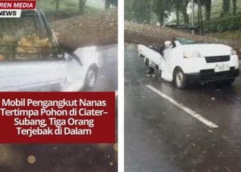 Mobil pickup pengangkut nanas tertimpa pohon di Ciater–Subang, tiga orang masih terjebak di dalam kendaraan. Evakuasi sedang berlangsung.