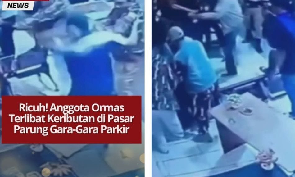 Keributan terjadi di Pasar Parung, Bogor, akibat anggota ormas menolak bayar parkir hingga mendorong pegawai pasar. Polisi turun tangan redakan situasi.