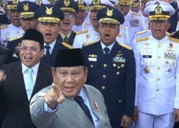 Presiden Prabowo Subianto menghadiri parade kapal perang TNI AL di Jakarta Utara. (Sumber: ANTARA/Fathur Rochman)