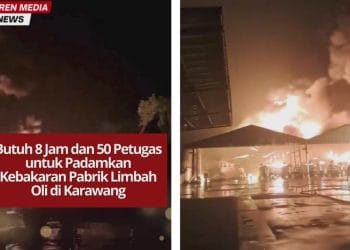 Kebakaran pabrik limbah oli di Karawang butuh 8 jam dan 50 petugas untuk dipadamkan. Api mulai menyala sejak Kamis malam hingga Jumat pagi.