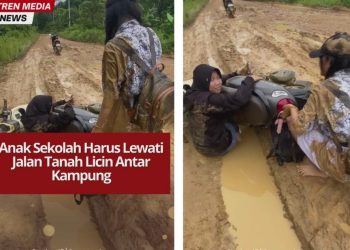 Jalan antar kampung rusak parah, anak-anak harus melewati medan sulit saat berangkat sekolah, memprihatinkan dan butuh perhatian pemerintah.