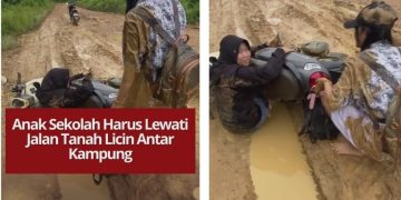 Jalan antar kampung rusak parah, anak-anak harus melewati medan sulit saat berangkat sekolah, memprihatinkan dan butuh perhatian pemerintah.