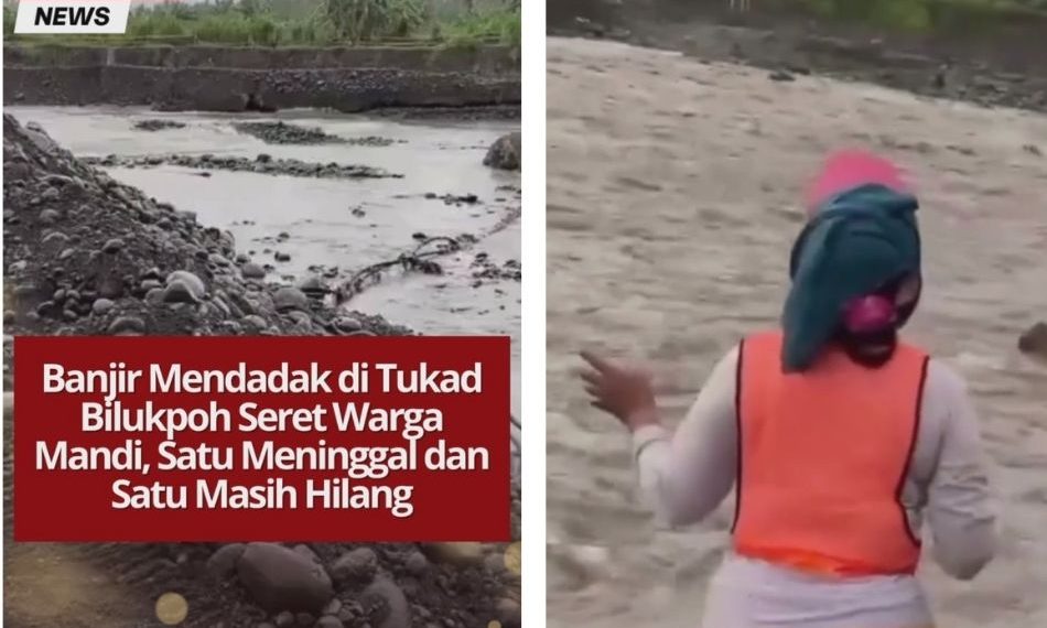 Air sungai tiba-tiba meluap di Tukad Bilukpoh dan menyeret warga yang sedang mandi. Satu tewas, satu hilang, dan pencarian masih dilakukan petugas.