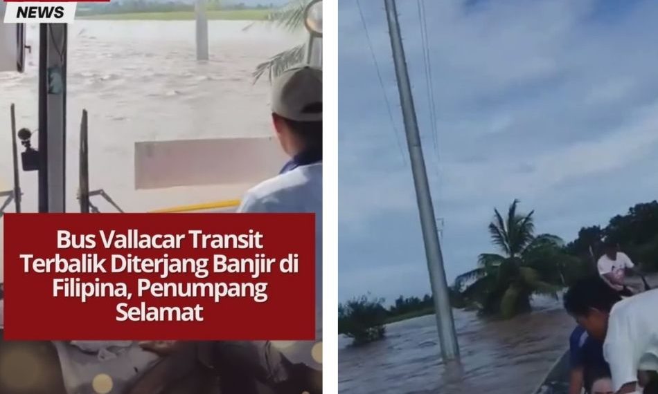 Bus Vallacar Transit terguling usai diterjang banjir di Filipina. Tak ada korban jiwa, penumpang alami luka ringan dan syok.