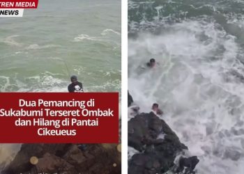 Dua pemancing hilang setelah terseret ombak besar di Pantai Cikeueus, Sukabumi. Hingga kini pencarian masih berlangsung dan warga diimbau tetap waspada.