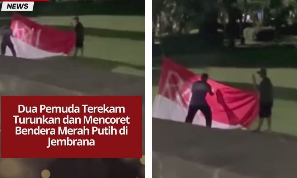 Dua pemuda di Jembrana terekam menurunkan dan mencoret bendera Merah Putih pada Selasa malam. Aksi ini viral, sementara identitas pelaku belum diketahui.