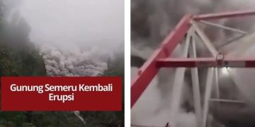 Gunung Semeru erupsi dengan kolom abu 2.000 meter dan kini berstatus Level IV Awas.