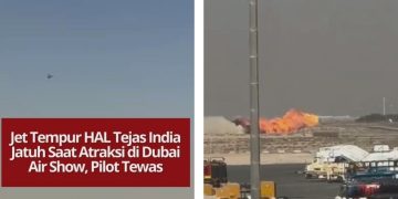 Jet tempur HAL Tejas India jatuh saat atraksi di Dubai Air Show dan menewaskan pilot, memicu kepanikan penonton di Bandara Al Maktoum.