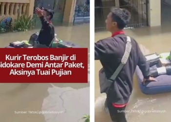 Viral kurir di Sidokare, Sidoarjo, menerobos banjir demi mengantar paket. Aksinya dipuji warganet karena dedikasi tinggi.