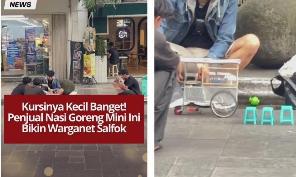 Aksi penjual nasi goreng yang duduk di kursi super kecil bikin warganet salfok. Videonya viral dan menimbulkan tanya: benar jualan atau konten unik?