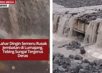 Lahar dingin Gunung Semeru merusak jembatan di Desa Gondoruso, Lumajang. Tebing sungai terkikis deras, akses warga kini terancam bahaya.