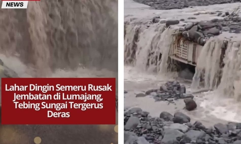 Lahar dingin Gunung Semeru merusak jembatan di Desa Gondoruso, Lumajang. Tebing sungai terkikis deras, akses warga kini terancam bahaya.