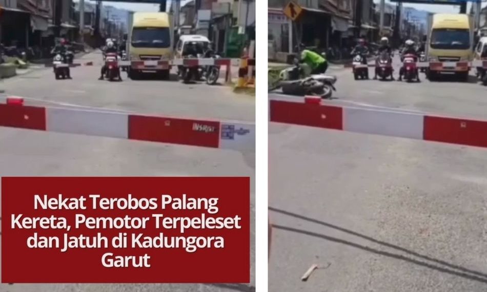 Pemotor di Kadungora Garut nekat terobos palang kereta yang sudah tertutup hingga terpeleset dan jatuh. Video viral ini jadi pengingat pentingnya patuh aturan lalu lintas.