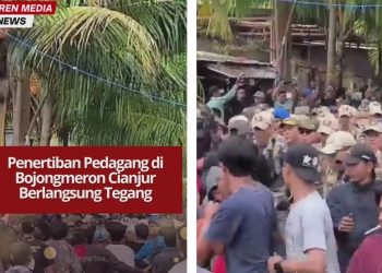 Tim gabungan menertibkan pedagang di Bojongmeron Cianjur Selasa pagi, setelah Pemkab melayangkan SP 1 hingga SP 3. Suasana eksekusi berlangsung tegang.