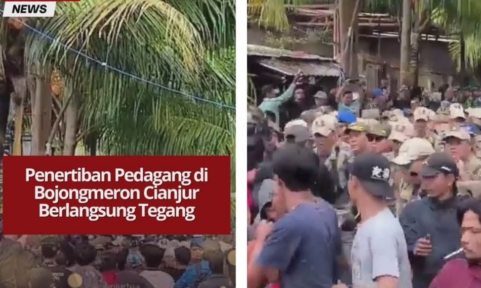 Tim gabungan menertibkan pedagang di Bojongmeron Cianjur Selasa pagi, setelah Pemkab melayangkan SP 1 hingga SP 3. Suasana eksekusi berlangsung tegang.