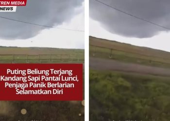 Video amatir menunjukkan puting beliung di Pantai Lunci dengan awan gelap pekat. Penjaga berlari menyelamatkan diri, belum ada korban atau kerugian.