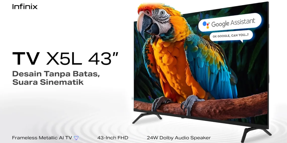 Infinix meluncurkan Smart TV X5L 43 inch di Indonesia dengan desain frameless, Dolby Audio, dan Google TV. Harga mulai Rp2 jutaan. (Foto: Infinix)